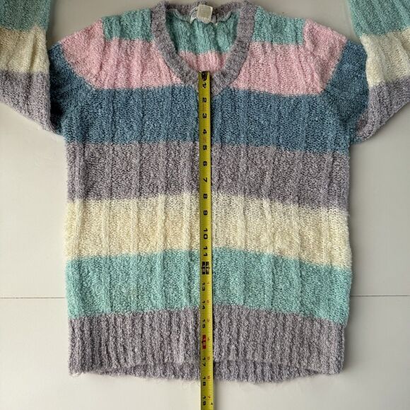 Glamour Knit Striped Pastel V Neck Sweater Size Small - Picture 7 of 7